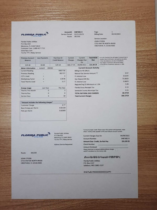 utility bill florida