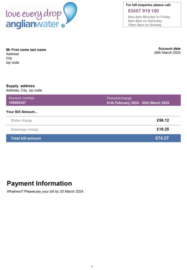 UK Anglian Water A4 utility template – download and edit easily