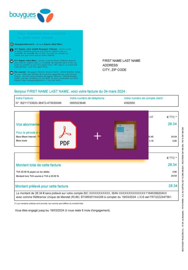 Downloadable bill from Bouygues, France – banner included