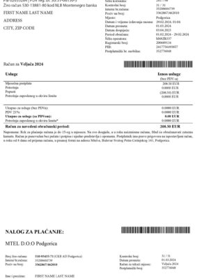 Editable {utility type} bill template – {State} M TEL sample in PDF
