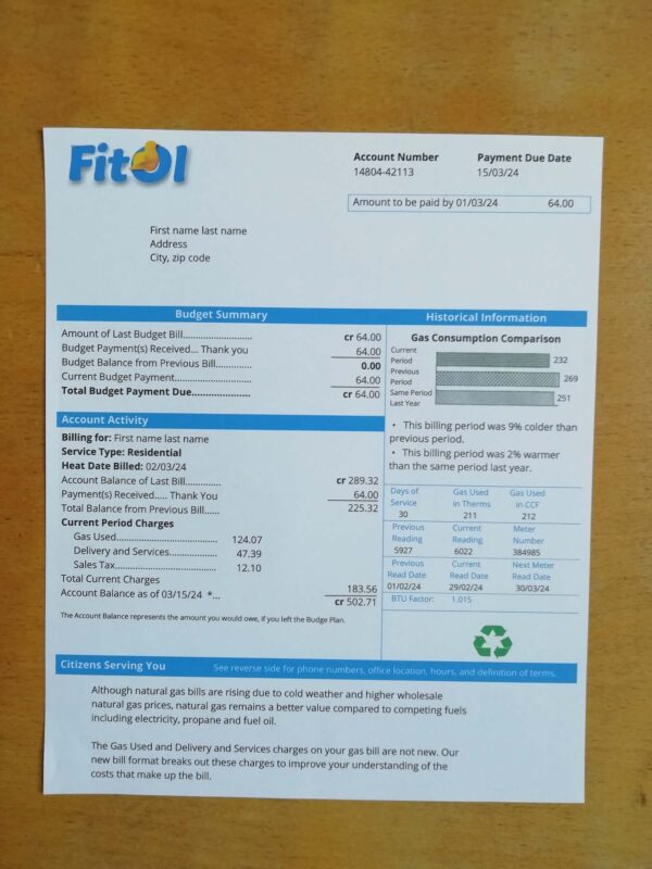 Sweden Fitol utility bill