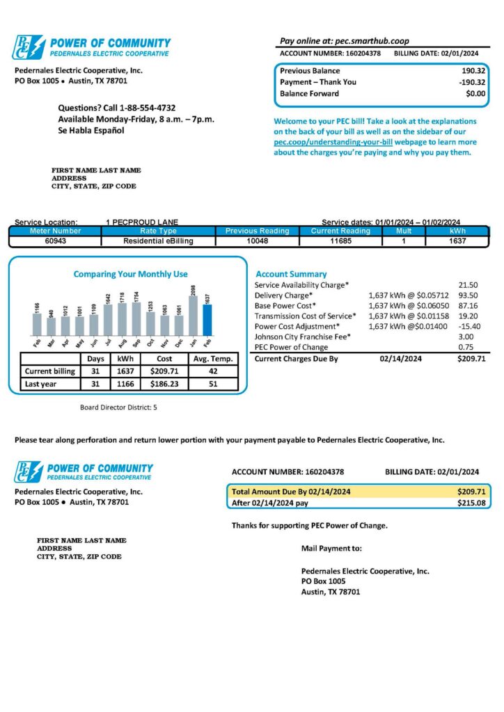 USA Power of Community electricity bill