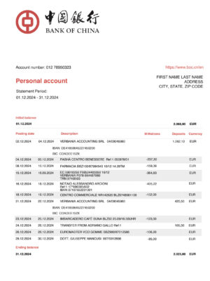 Bank of China utility bill from {State} – customizable PDF for address proof