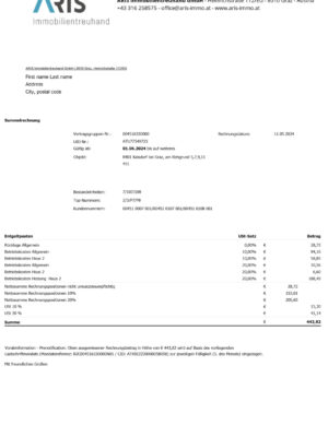 Editable {utility type} bill template – {State} Aris sample in PDF