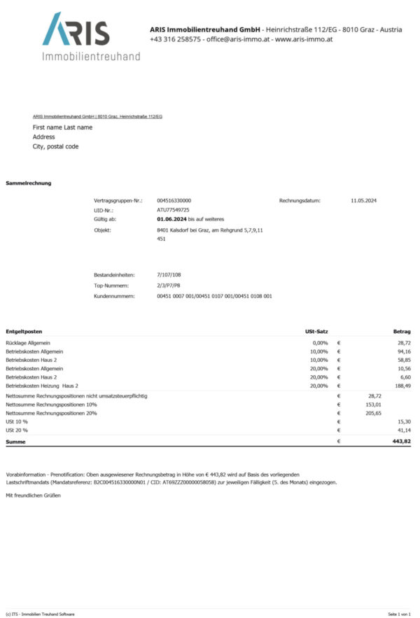 Editable {utility type} bill template – {State} Aris sample in PDF