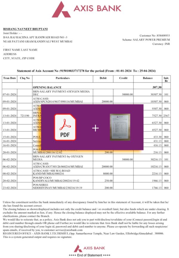 Downloadable Bank Statement from Axis Bank, India – banner included
