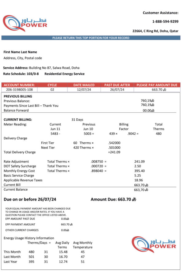 Qatar Power A4 utility template – download and edit easily