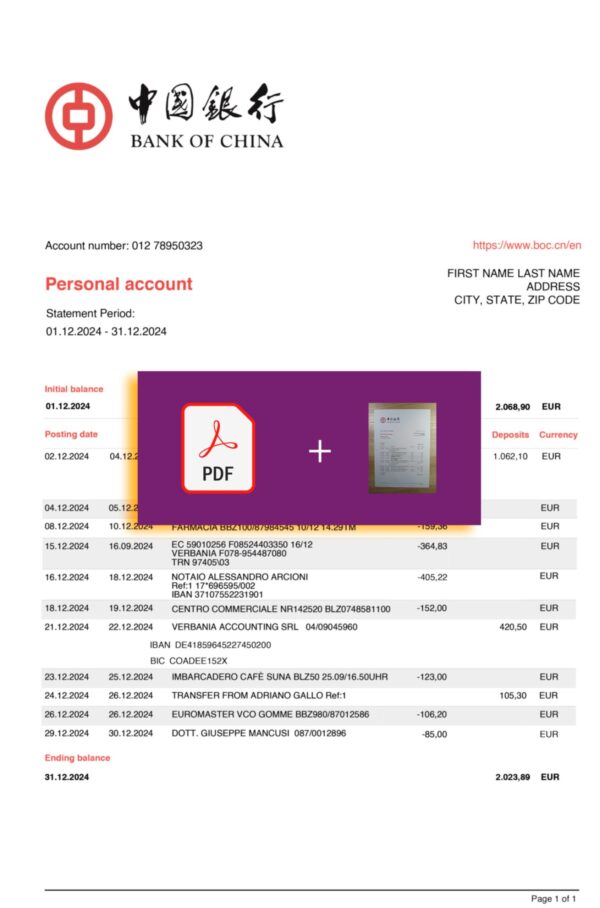 Bank of China document for {State} – proof-of-address label applied
