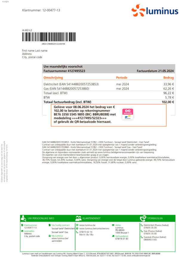 luminus utility bill from {State} – customizable PDF for address proof