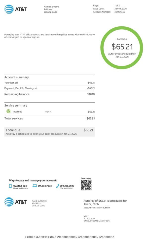 USA AT&T A4 utility template – download and edit easily