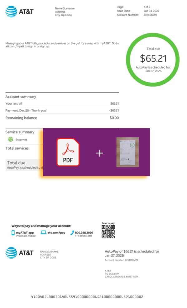 AT&T document for USA – proof-of-address label applied