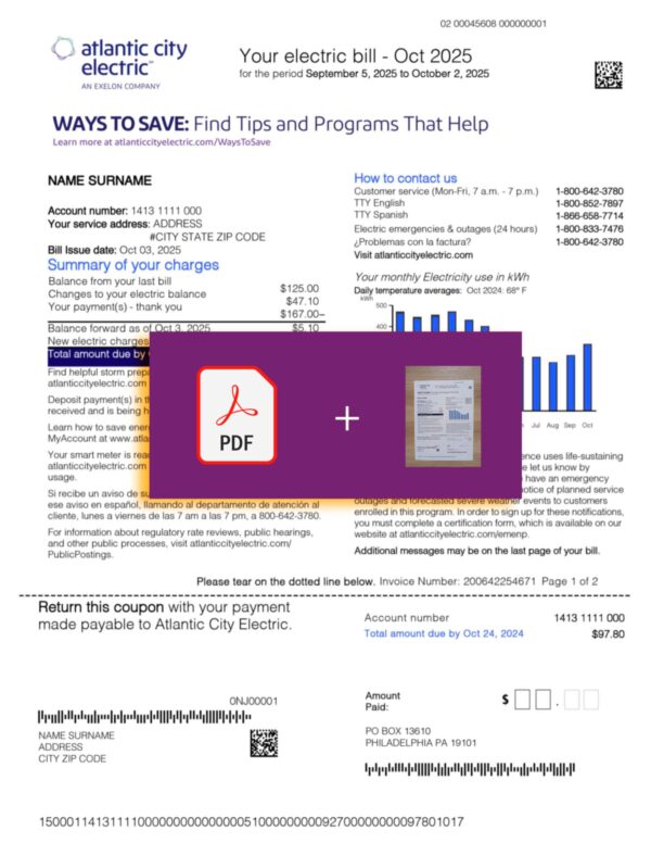 Downloadable electric bill from Atlanta City, New Jersey – banner included