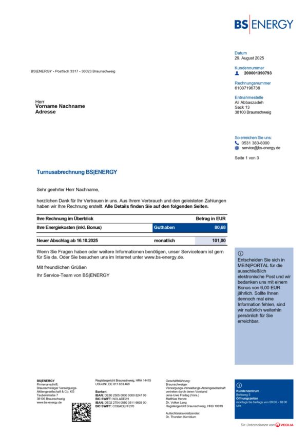 Germany BS Energy A4 utility template – download and edit easily