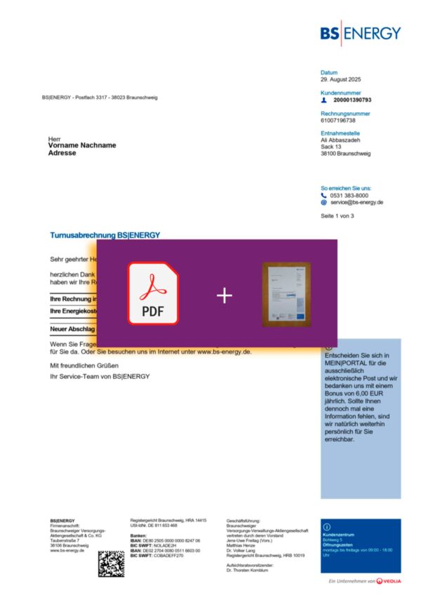 Downloadable electricity bill from BS, Germany – banner included