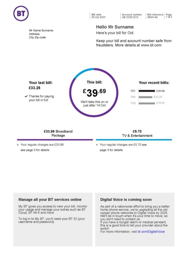 BT TV statement from UK – modifiable PDF template