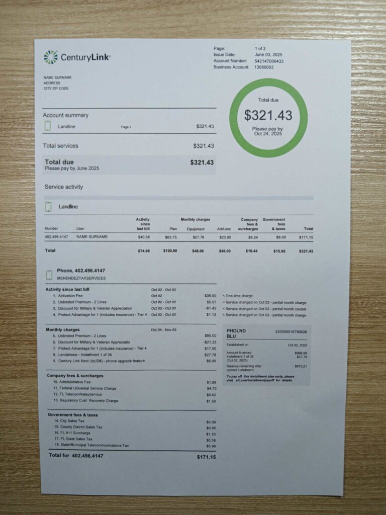 Iowa utility proof template – CenturyLink 2025 version