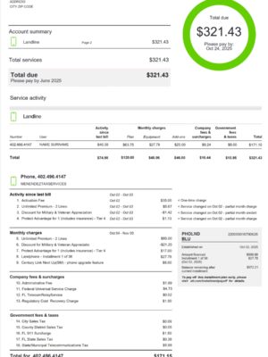 Editable Montana phone bill template – CenturyLink version PDF 2025