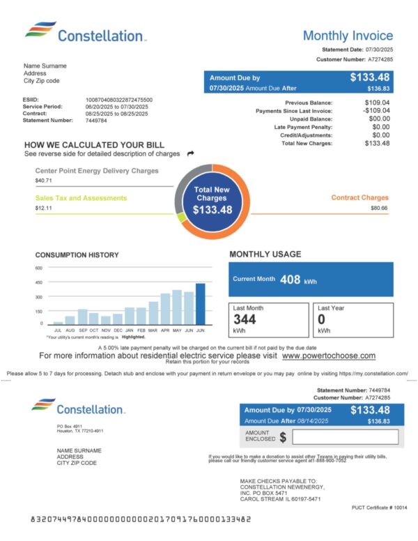 Constellation Energy PDF – Texas version for document simulation