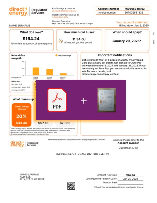 Direct Energy document for Canada – proof-of-address label applied