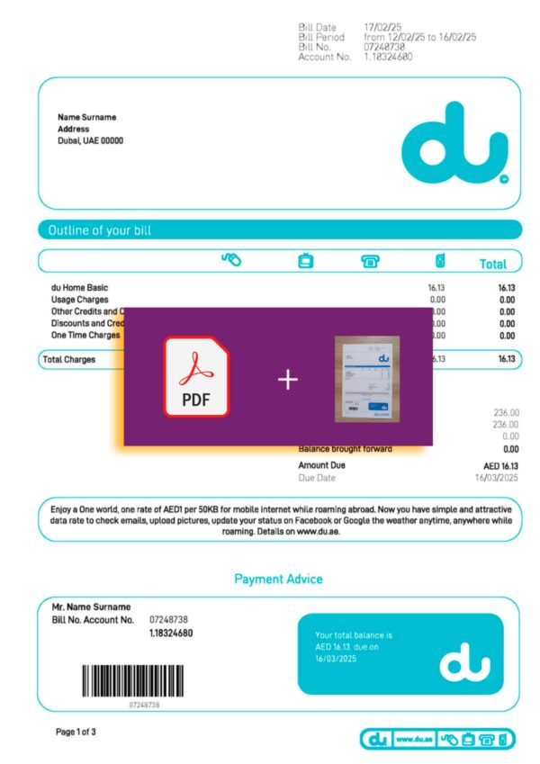 UAE DU Internet utility file with verification stamp – ready to use