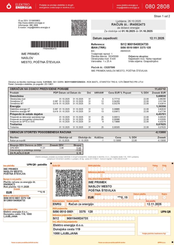 Electro Enerjia statement from Slovenia – modifiable PDF template