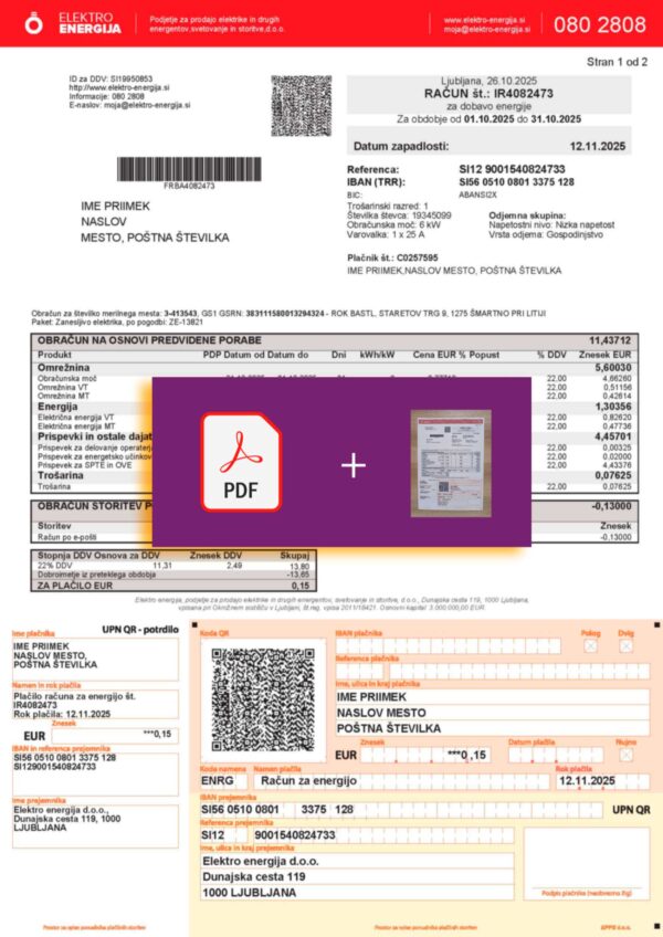 Downloadable energy bill from Electro Enerjia, Slovenia – banner included