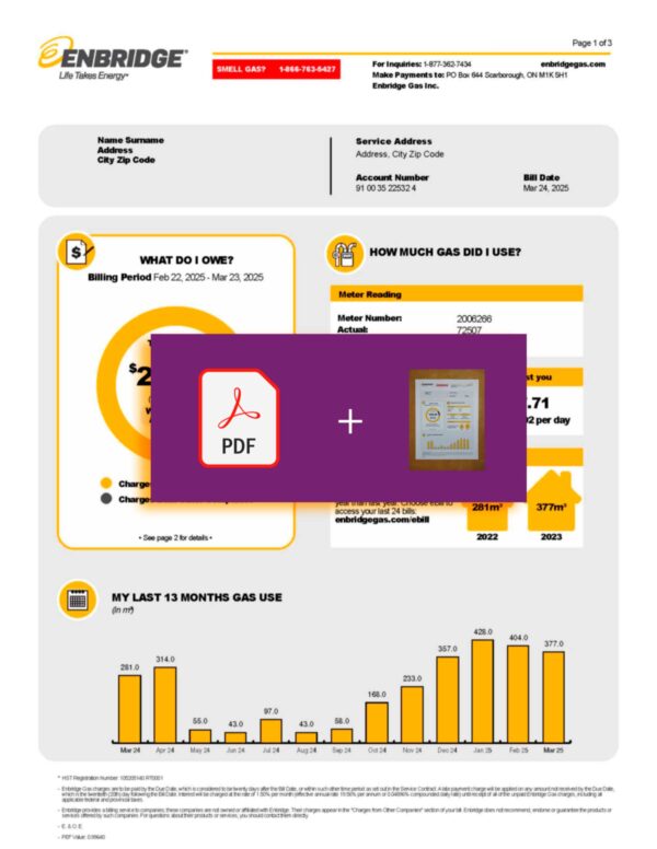 Downloadable gas bill from Enbridge, Canada – banner included