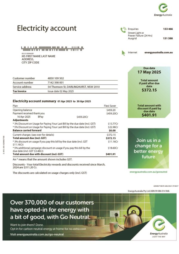 Australia Energy A4 utility template – download and edit easily