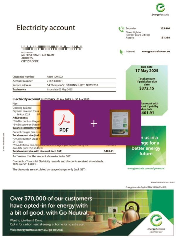 Verified Australia Energy statement – PDF with visual watermark