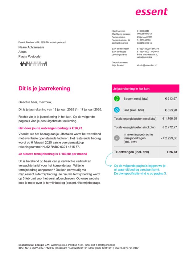 Netherlands Essent A4 utility template – download and edit easily