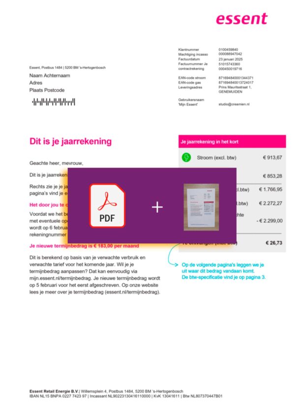 Downloadable electricity bill from Essent, Netherlands – banner included