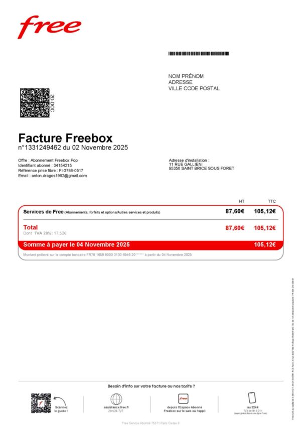 France Free phone A4 utility template – download and edit easily