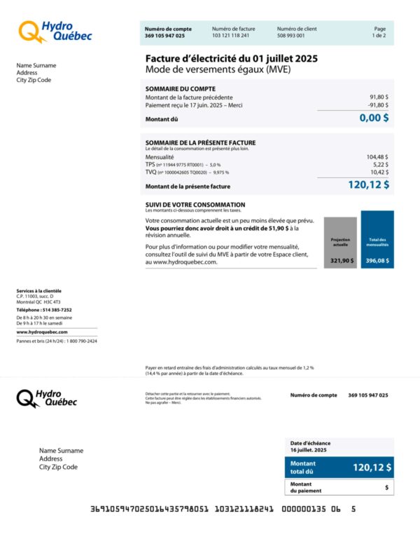 Québec Hydro A4 utility template – download and edit easily