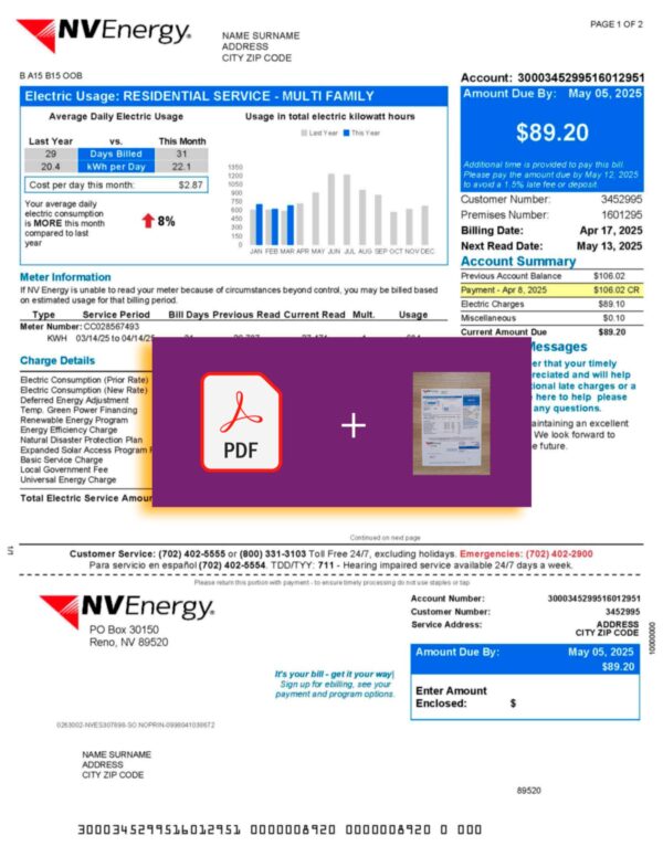 Downloadable energy bill from NVEnergy, Nevada – banner included