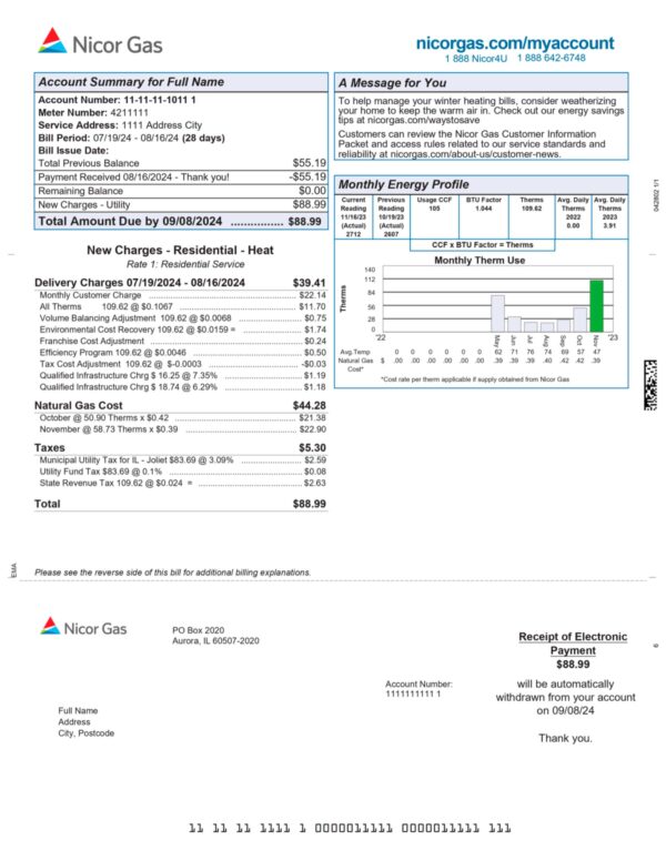 Illinois Nicor gas A4 utility template – download and edit easily