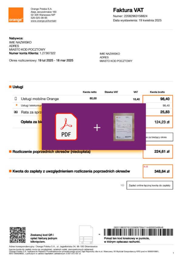 Poland Orange bill template – includes authenticity banner