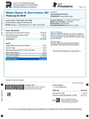 Water Revenue statement from Philadelphia – modifiable PDF template