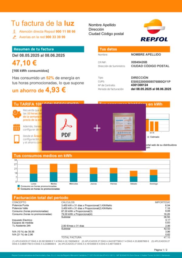 Repsol document for Spain – proof-of-address label applied