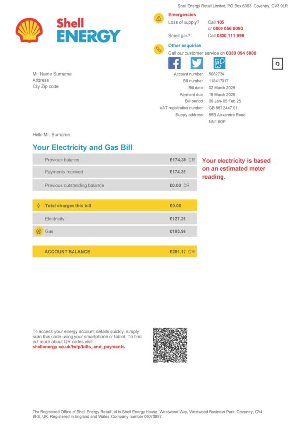 Shell Energy statement from UK – modifiable PDF template