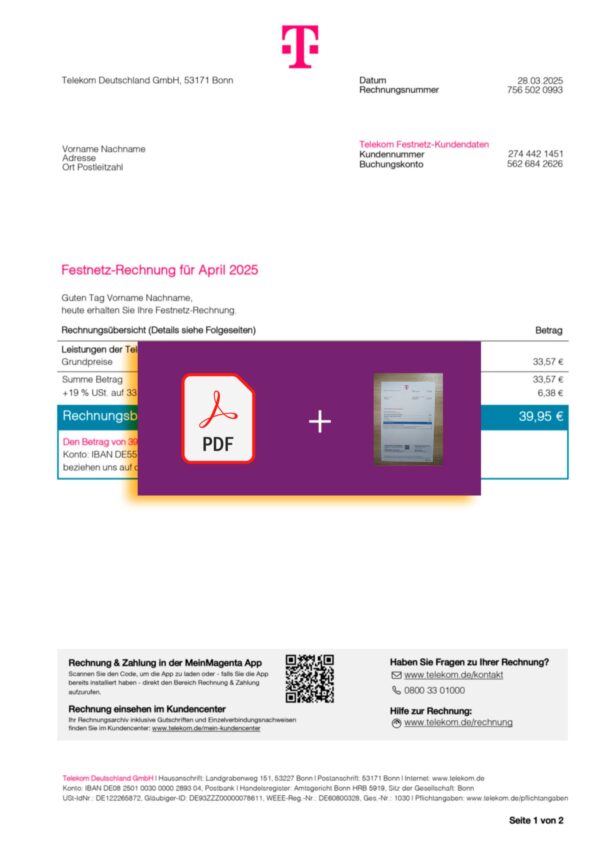Verified Germany T-Mobile statement – PDF with visual watermark