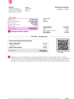 Editable phone bill template – Czech Republic T-mobile sample in PDF
