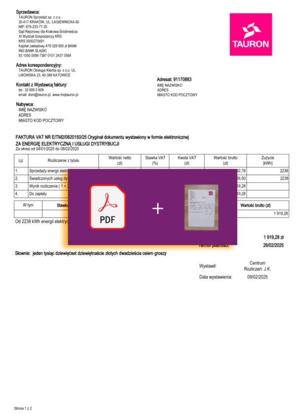 Poland Tauron utility file with verification stamp – ready to use