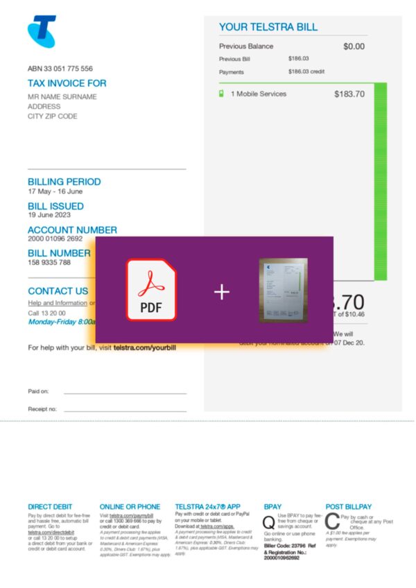 Editable Telstra phone bill template – Australia telecom proof 2025