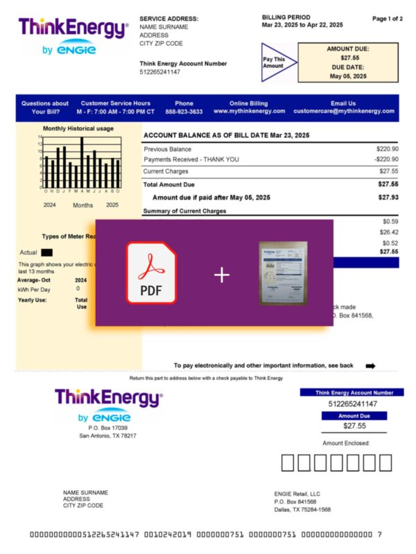 Think Energy utility bill – editable Texas electricity PDF template 2025