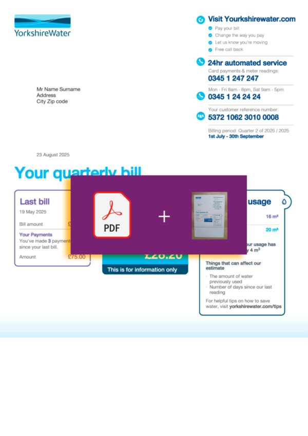 UK Yorkshire Water utility file with verification stamp – ready to use