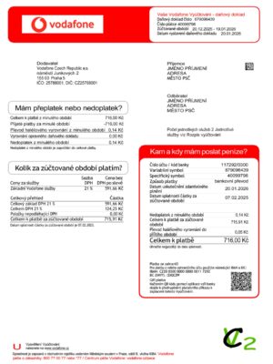 Editable phone bill template – Czech Republic Vodafone sample in PDF