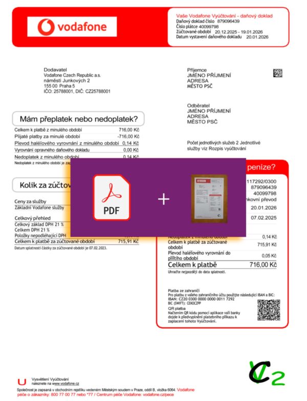 Czech Republic Vodafone utility file with verification stamp – ready to use