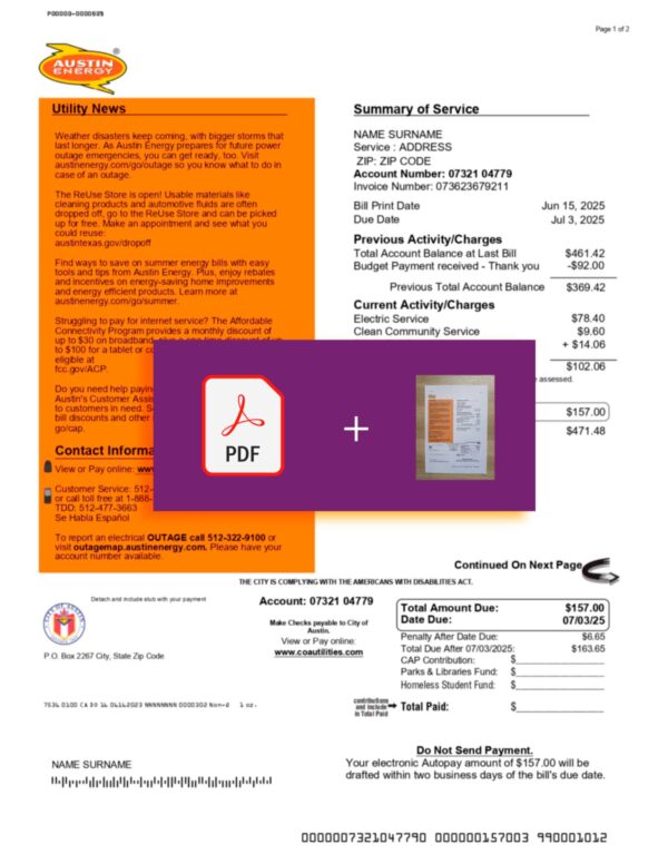 Downloadable energy bill from Austin Energy, Texas – banner included
