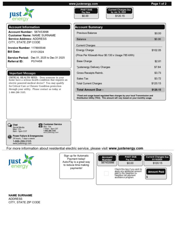 Just Energy statement from the USA – modifiable PDF template